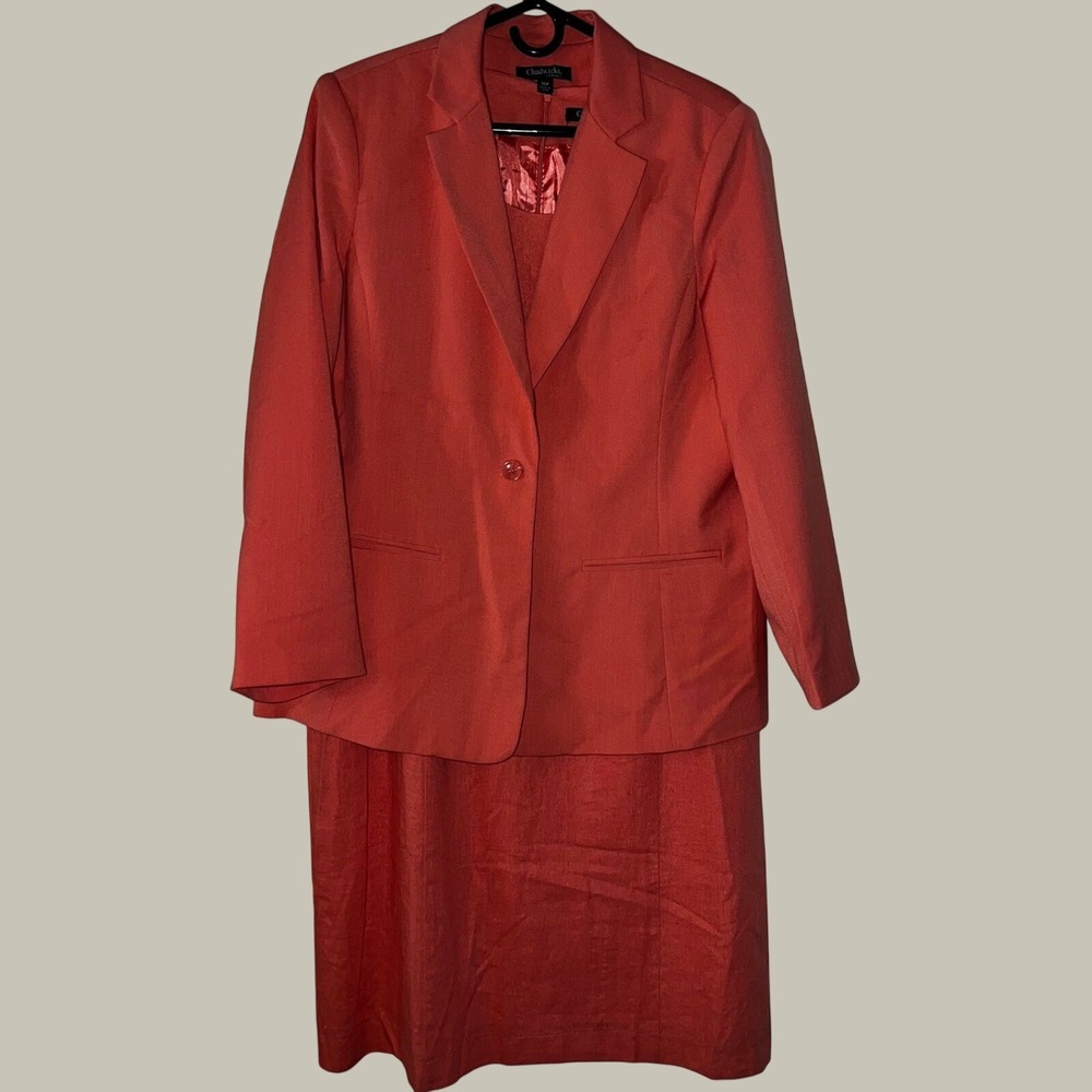 Chadwicks of Boston Coral Linen Blend Blazer and Dress Suit Set Women 16W